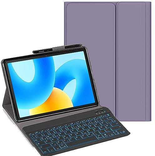 YHFZR Tastatur Hülle für Huawei MatePad 11,5 Zoll, [Deutsches QWERTZ] Slim Hülle mit 7 Farben Beleuchtung Kabellose Tastatur mit Schützhülle für Huawei MatePad 11,5 Zoll, Violett