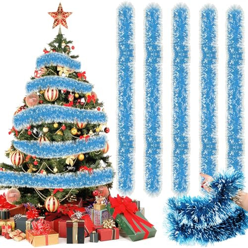 10M Weihnachten Lametta Girlande, Weihnachtsbaum Lametta Girlande Weihnachten, Weihnachtsgirlanden Glänzend Weihnachtsbaum Girlande, Für Weihnachten Hochzeiten Urlaubsfeiern(Blau)