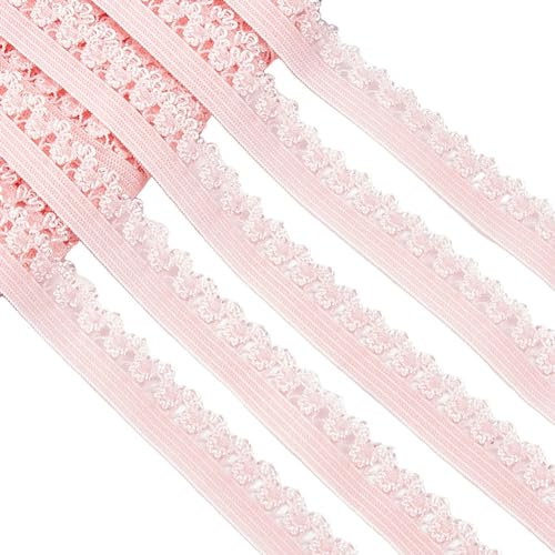 GORGECRAFT 20 Yard Rand Dessous Elastisch 13mm Breit Stretch-Spitzenbesatz Kantenbesatz Gurtband Gehäkelte Spitze Kordelband Für DIY Nähen Handwerk Kleidungsstück Geschenkverpackungen Rosa