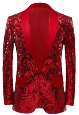 Männer Pailletten Anzug Jacke Hochzeit Tanz Party Performance Kleid Männlichen Blazer Mäntel, rot, L