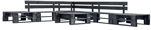 Homgoday Gartenmöbel-Set aus Paletten, 6-teilig, Holz, Schwarz, Set mit Tisch und Stühlen, Dekoration für Terrasse, Hof, Balkon