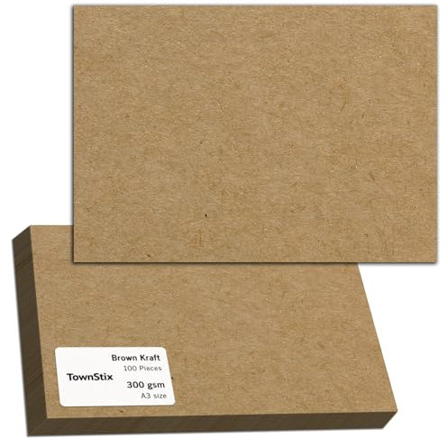 100 Blatt, 300g - Kraftpapier A3, Kartonpapier Fotokarton Tonkarton Pappe Braun Karton