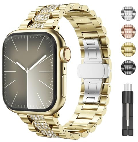 ZGCE für Apple Watch Armband 41mm 40mm 38mm 45mm 44mm 42mm 49mm Damen Herren, Edelstahl Metall Armbänder Funkelndes Diamant Schnellverschluss Ersatzarmband für iWatch Series 9 8 7 6 5 4 SE 3 2 1 Ultra
