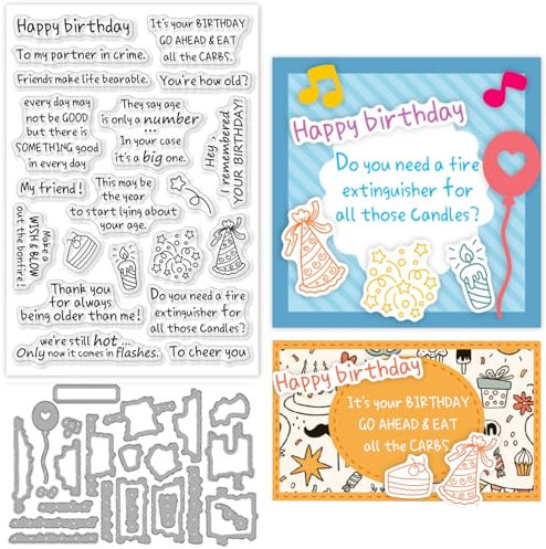 ORIGACH Geburtstagssprüche Stempel und Stanzformen für Kartenherstellung Snarky Geburtstag Segen Worte klare Stempel und Schneiden stirbt für Scrapbooking DIY Handwerk dekorative
