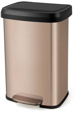 LIFEZEAL Poubelle Rectangulaire à Pédale 50L, Poubelle de Cuisine en Acier Inox, Poubelle Bureau avec Boîte Anti-odeur, Couvercle à Fermeture en Douceur (Or rose, 50L)