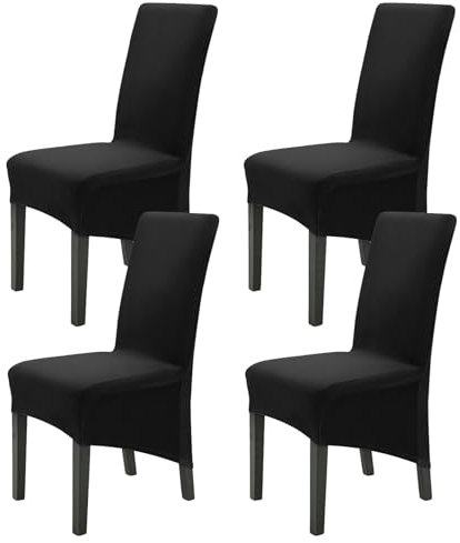 4er-Pack Schwarz Stuhlhussen aus Samt, dehnbar, knitterfrei, waschbar, große Esszimmerstuhlhussen aus Spandex mit hoher Rückenlehne, geeignet für Hochzeiten, Zuhause, Esszimmer, Hotels, Bankette