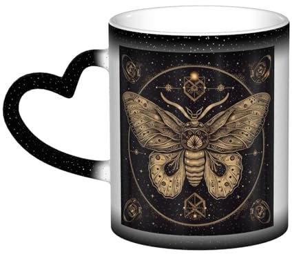 VducK Tasse mit Motten-Druck, Farbwechsel, 325 ml, personalisierbar, magische Tasse, Teetasse, Keramik-Kaffeetasse, wärmeaktivierte Farbwechsel-Tasse