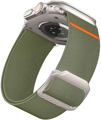 Epova Correa Compatible con Correa Apple Watch Ultra 2/ Ultra 49mm 46mm 45mm 44mm 42mm, 28mm Ultra Ancha Banda de Deportiva Elástica Ajustable para iWatch SE Series 10 9 8 7 6 5 4 3 2 1,Verde Oliva
