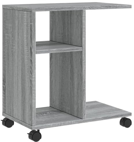 vidaXL Beistelltisch mit Rollen, Sofatisch mit Stauraum, Couchtisch für Schlafzimmer Wohnzimmer, Nachttisch Rolltisch, Grau Sonoma Holzwerkstoff