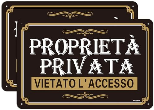 Cartello Proprietà Privata Vietatol' Accesso 30 x 20 cm Cartello Divieto Di Accesso, In Alluminio Impermeabile Antiruggine Resistenza Allo Sbiadimento, Facile Da Montare, Uso interno ed esterno, 2pz