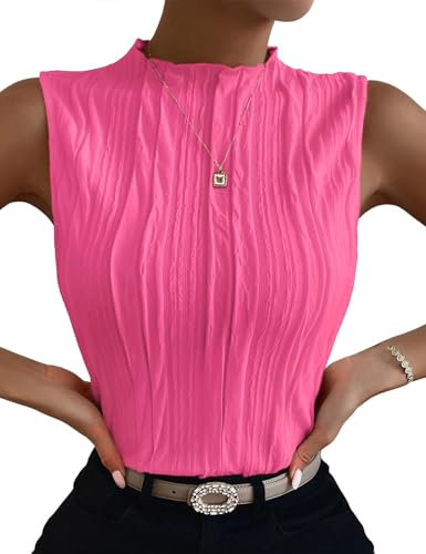 Aranmei Body da donna a collo alto, senza maniche, top tanga, body intero top elegante, Rosa acceso, XS