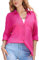 Stamain Blouses for Women UK Casual Long Sleeve Button Up Shirt Ladies Cotton Oversized Shirts V-Neck Seersucker Hot Pink Tops with Pocket XL Size 14