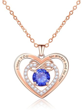 AILUOR Love Heart Necklaces for Women, Infinity Heart Birthstone Pendant Necklace, Anniversary Birthday Gifts for Wife Mom, Rose Gold Plated Necklace for Valentine's Mothers Day (Rose Gold-09-Sept)