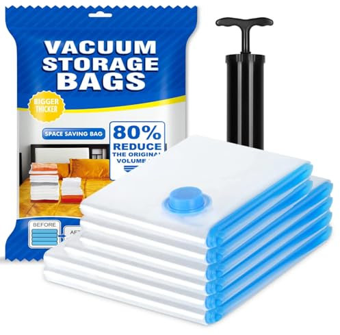 16pcs Bolsas de Almacenamiento al Vacío, Incluyen Boca para Aspirador, Bolsas de Vacío Ropa con Bomba Manual, 16 Piezas (4JUMBO 6L 6M) Ahorra Espacio para Guardar Ropa, Edredones, Almohadas, Mantas