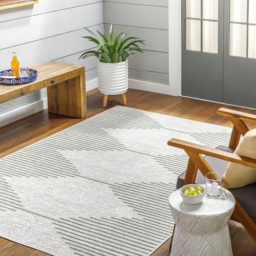 Livabliss Sevilla Indoor Outdoor Rug - Large Boho Rugs for Living Room 160x230 cm Dining, Kitchen Carpet, Patterned Neutral and Coloured Rugs, Waterproof, Stain Durable - Green, Ivory