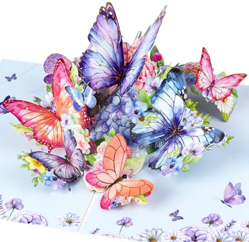 Ghope 3D Pop Up Karte Geburtstagskarte Schmetterlinge und Blühende Blumen, Pop-Up Geburtstag Grußkarte mit Umschlag für Frau, Mutter, Busenfreundin & Freundin Glückwunschkarte