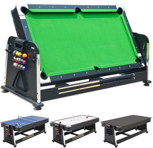 DEVESSPORT Multijuego Giratorio 4 en 1 Olimpus | Mesa de Billar, Air Hockey, Ping-Pong y Mesa de Comedor | 203.5x112x81 cm | Incluye Todos los Accesorios para los 3 Juegos