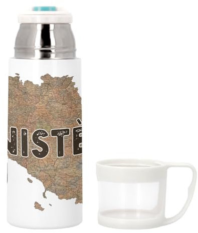 Bouteille thermo en Inox avec Tasse Intégrée - Finistère 29 Departement Quimper Carte Ancienne Bretagne - 350ml - Bouteille Isotherme