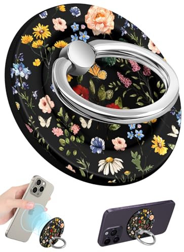 SurgeCraft Phone Ring Holder Compatible with MagSafe - Magnetic Phone Grip for Women Girls Cute Flowers Floral Adjustable Finger Ring Grip Stand Accessories for iPhone 16 15 14 13 Pro Max/Pro/Plus