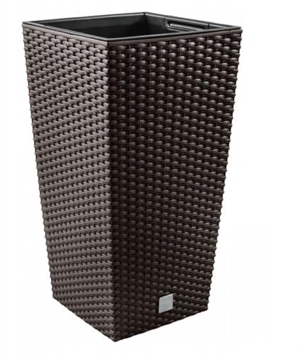 DIKEL Blumentopf 17x17x32 cm | Übertöpfe mit Rattanoptik und wetterfestem Einsatz | Pflanzentöpfe für stilvolle Innen- und Außengestaltung | Blumentöpfe für weniger Erde und einfache Pflege | Braun