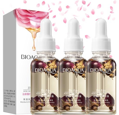 3 Pcs Ätherisches Öl Rose, Rosenöl Bio, Hagebuttenöl Gesicht, Rosenöl Ätherisch, 30ml Rosenöl Gesichtsöl, Anti-Aging-Falten Feuchtigkeitsspendende Pflege Für Gesicht Körper Und Haut Kann,Aromatherapie
