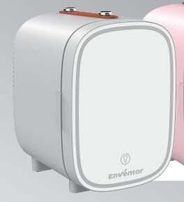 Enventor 4L 6 Latas Nevera Pequeña Blanco, Mini Frigorifico con Enfriador y Calentador, Espejo con Luz LED Regulable, Alimentación Dual, Mini Nevera para Habitacion, Oficina y Coche