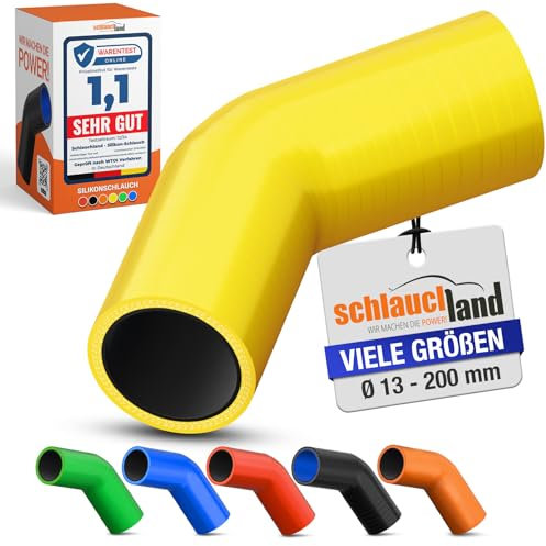 1 Stück | Silikonbogen 45° Grad ID-Ø 76mm gelb 200°C | VIELE GRÖSSEN & FARBEN | Silikon-Schlauch Ladeluft LLK Kühler Schlauch-bogen Turbo Kühlmittel Kühlwasser Ansaug Gummi flexibel Rohr | PREMIUM