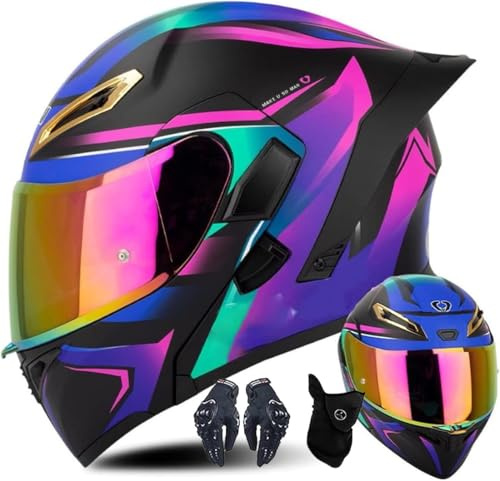 Modular Motorcycle Helmet With Gloves And Face Cover, Flip Up Helmet Adult Motorcycle Helmet With Double Visor, ECE Approved Helmet For Men And Women