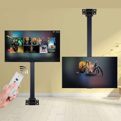 Support TV motorisé pour Installation au Plafond, Hauteur réglable, 32 à 70 Pouces, Charge maximale 60 kg, avec télécommande (Levage 900 à 2 200 mm)