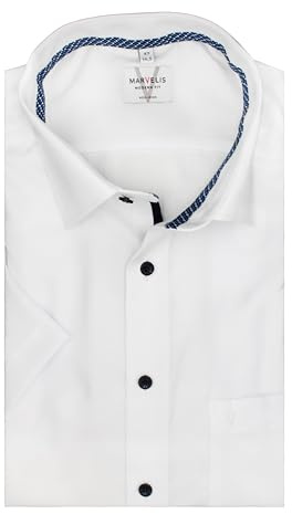 Marvelis Herrenhemd | Modern Fit | Kurzarm 12 cm | Struktur Weiß | Bügelfrei | New Kent Kragen | Gr. 41