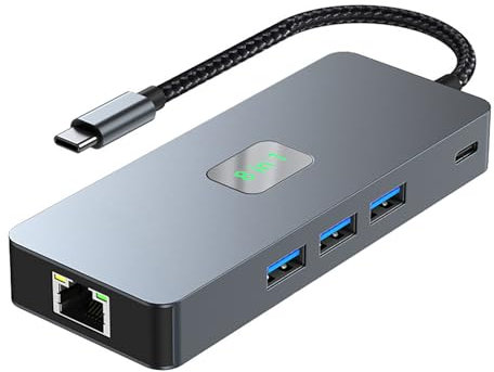 USB C Docking Station, Dual HDMI and Displayport 3 Monitors Extended Multiport Adapter with Gigabit Ethernet Compatible for MacBook Air/Pro, Dell XPS/HP/Lenovo/Surface (New 8 in 1 2HDMI+DP+RJ45)