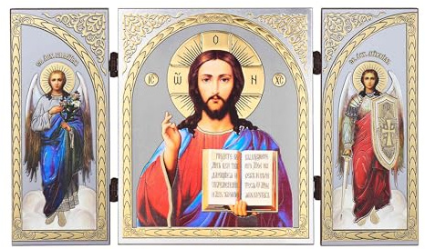 NKlaus - Jesus Christus - Ikone Triptychon Christlich - Holz Reise Altar Ikonografie 16919