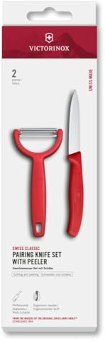 Victorinox Swiss Classic paring Knife and Peeler, 2-Piece, Extra Sharp Blade, for Fruit and Vegetables, Stainless Steel, Red