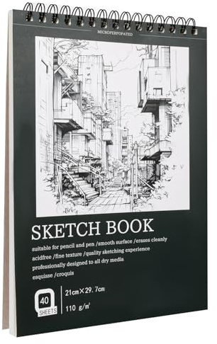 Skizzenbuch A4 Sketchbook Zeichenblock Sketch Book Spiralbindung Skizzenblock Zeichenbuch Gebunden Zeichenpapier Drawing Books zum Kinder Künstler Skizzieren Illustration Porträt 40 Bögen/80 Seiten