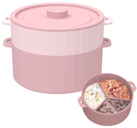 Yonuaret Cuocere a vapore per forno a microonde, in silicone, a doppio strato, multifunzione, per alimenti per bambini, cucina, dormitorio, ristorante