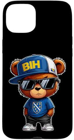 Hülle für iPhone 15 Plus Niedlicher Teddybär mit bosnischer Flagge Bosniens