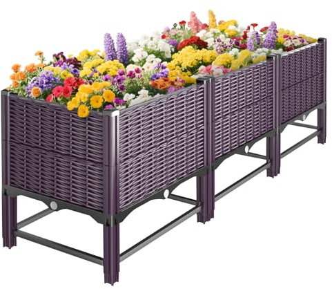 Klippehop Raised Bed for Garden with Reinforcement Rods, Elevated Legs Planter Box for Outdoor Plants with Drainage Holes for Herbs Flowers Vegetables Patio (Purple, Double Layer (120 x 40 x 50 cm))