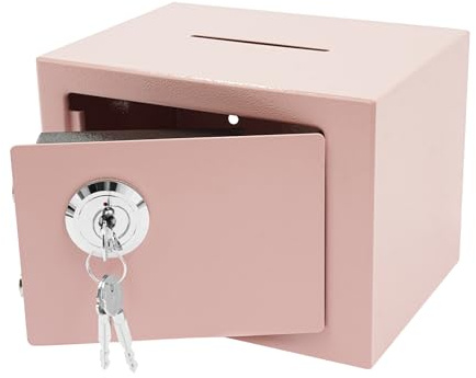 Safe Tresor Klein - Möbeltresor mit Schlüssel Safe Geldschrank 23x17x17cm feuerfest für Schmuck, Bargeld, Wertsachen, Münze (Rosa)