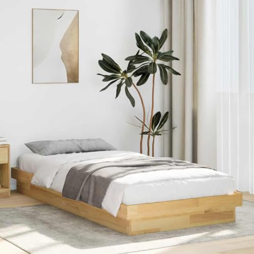 GeenYuu Massivholzbett Eiche 100x200 cm, unbehandeltes Eichenholz, Robustes Bettgestell, niedrige Plattform, langlebige Schlafzimmermöbel für erholsamen Schlaf