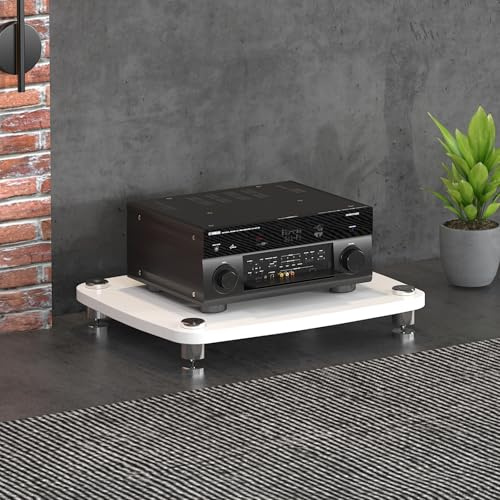 HiFi Regal 4-stufiges Stereo-Ständer, HiFi-Lautsprechergehäuse Mit Vibrationsdämpfung, Modernes Stereo-Rack Aus Holz for Gaming, Besprechungsräume, Wohnzimmer Und Aufnahmeräume(White,1 Tier)