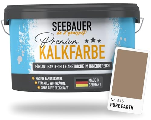 SEEBAUER diy Kalkfarbe Braun für Innen 300ML (No. 645 Pure Earth) - Antibakterielle Innenfarbe für Putz, Beton & Mauerwerk - Atmungsaktive Mineralfarbe