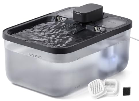 Feandrea Katzenbrunnen, 4,5L Trinkbrunnen für Katzen, 2 Filter, 1 Schwamm | Leiser Haustierbrunnen, Sichtbarer Wasserstand, 28,7 x 19,3 x 17,3 cm, Schwarz PWF001B101