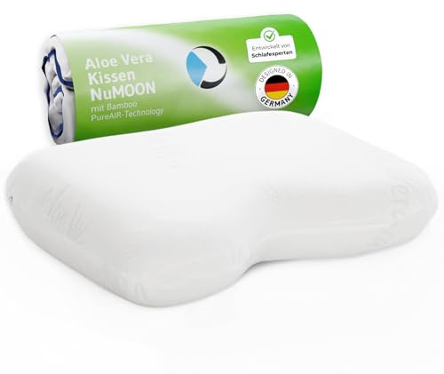 Ergonomisches Memory Foam Kopfkissen NuMOON, mit pflegendem Aloe Vera Bezug | Seitenschläferkissen für Allergiker, PureAir Effekt gegen Milben & Gerüche, HWS Nackenstützkissen mit hautpflegendem Bezug