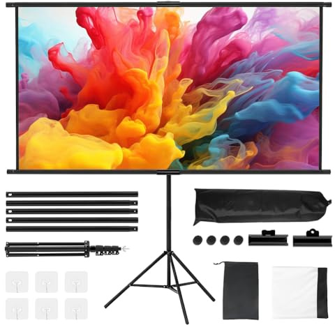 Beamer Leinwand mit Stativ 100 Zoll, Große Projektionsleinwand Ständer Outdoor Tragbar mit Tragetasche, Indoor HD 16:9 Front Rück,Höhenverstellbar, für Heimkino und Camping