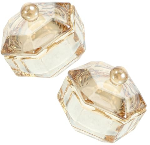 HEALLILY 2pcs Lidded Crystal Glass Nail Cups in Amber Gold Colour for Professional and Personal Use Practical and Easy to Move Glass Nail Dishes for Art and Manicure Care