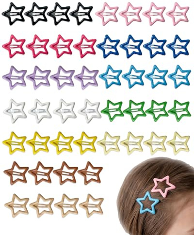 UEAVOID Pinzas de Estrella para el Pelo, 48 Piezas 12 Colores Vibrantes, Horquillas Coloridas Y2K para Niñas y Mujeres, Accesorios de Cabello de Moda