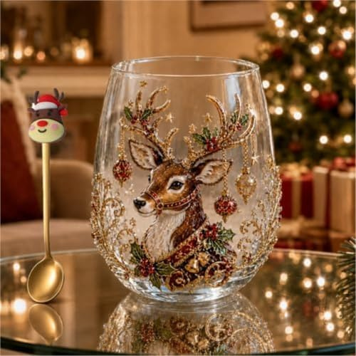 GHHZML Taza Artística Vidrio Navideña Arte Cristal Halloween 3D Decoración | Taza Artística de Vidrio Navideño 3D Tazas Navideñas Vidrio Muñeco de Nieve Cristalería Navideña(Color1)