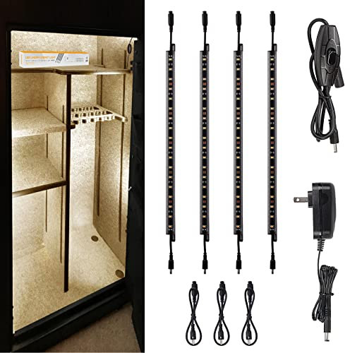 TORCHSTAR LED Safe Lighting Kit, (4) 30.5 cm Linkable Light Bars + Rocker Switch + UL Power Adapter, 600LM, Input 100-240V, for Under Cabinet Gun Safe Locker Closet Showcase, 3000K Warm White