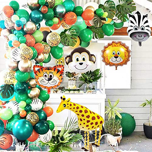GuassLee Jungle Safari Party Ballon Girlanden Set - 151er Pack mit Tierballons und Palmblättern für Kinder Jungen Geburtstagsfeier Babyparty Dekorationen
