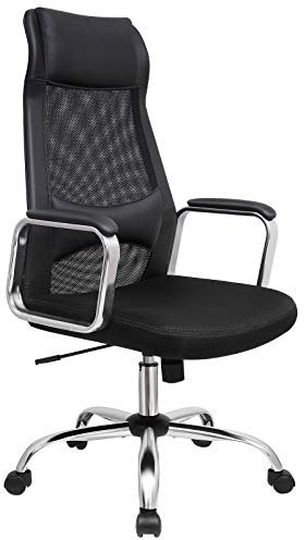 SONGMICS Bürostuhl, Schreibtischstuhl mit Netzbespannung, ergonomischer Computerstuhl, atmungsaktive Rückenlehne, mit Kopf- und Lendenstütze, höhenverstellbar, bis 120 kg belastbar, schwarz OBN33BK